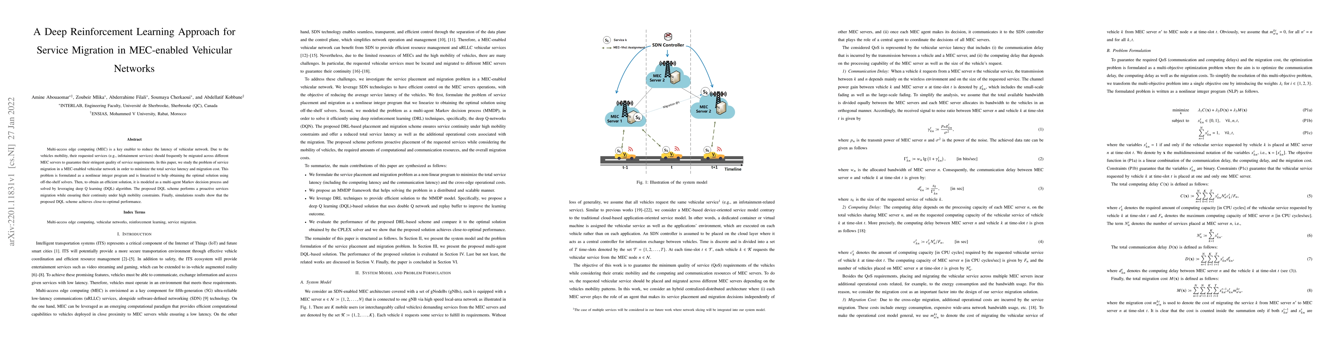 Thumbnail for A Deep Reinforcement Learning Approach for Service Migration in
  MEC-enabled Vehicular Networks
