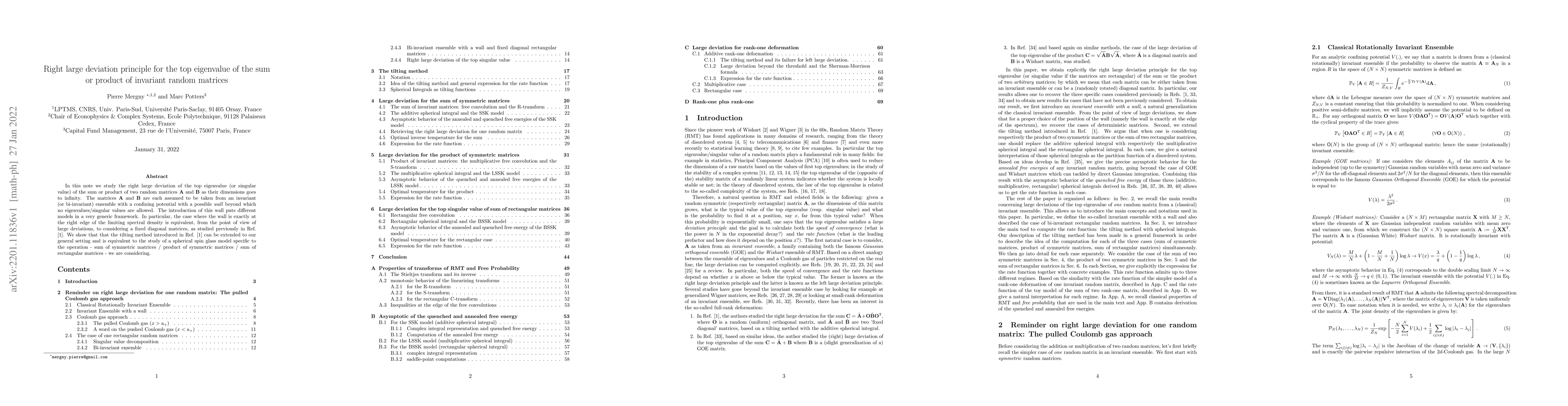 Thumbnail for Right large deviation principle for the top eigenvalue of the sum or
  product of invariant random matrices