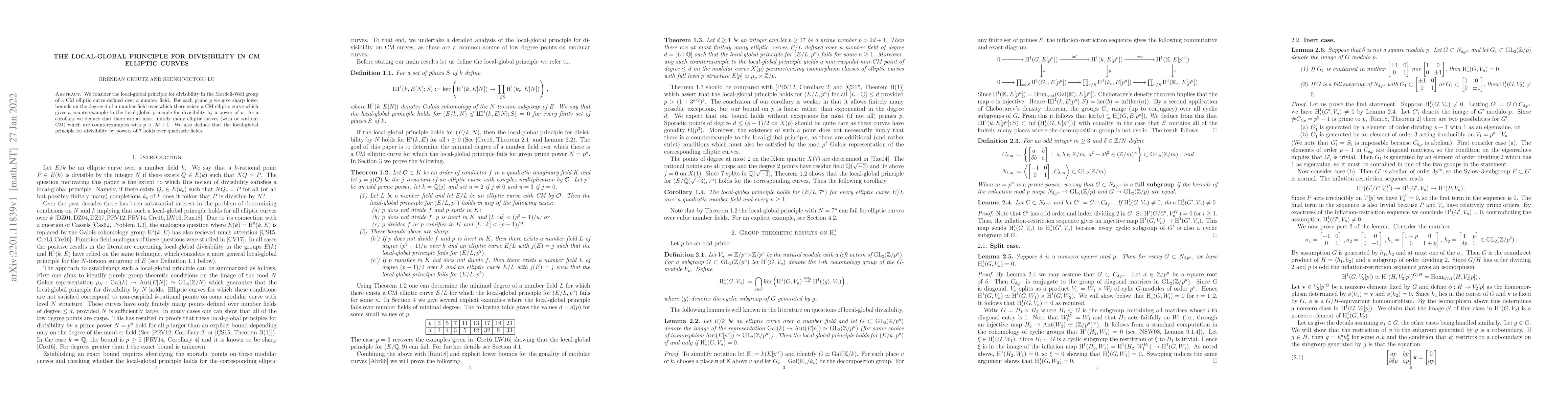 Thumbnail for The local-global principle for divisibility in CM elliptic curves