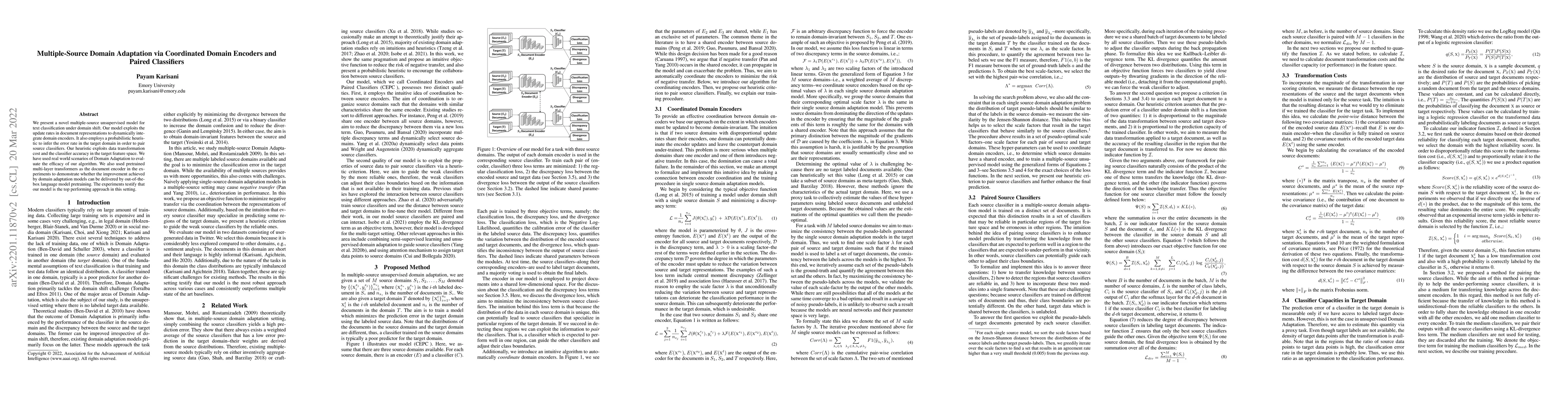 Thumbnail for Multiple-Source Domain Adaptation via Coordinated Domain Encoders and
  Paired Classifiers