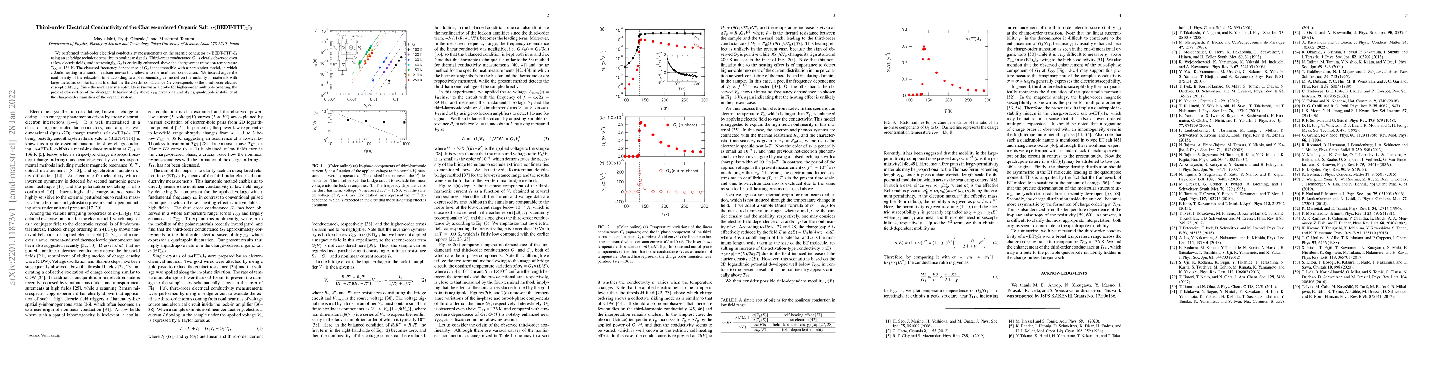 Thumbnail for Third-order Electrical Conductivity of the Charge-ordered Organic Salt
  $\alpha$-(BEDT-TTF)$_2$I$_3$