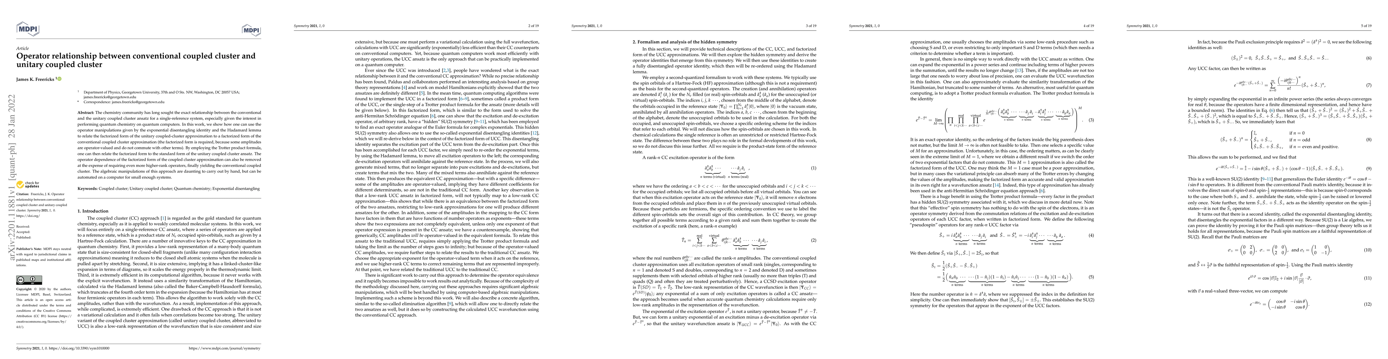 Thumbnail for Operator relationship between conventional coupled cluster and unitary
  coupled cluster