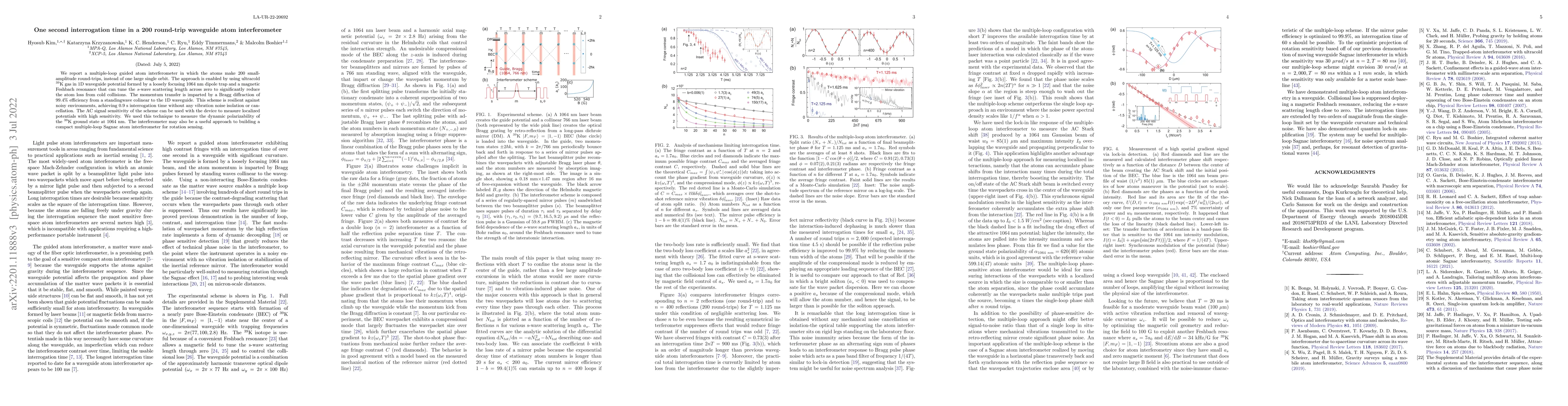 Thumbnail for One second interrogation time in a 200 round-trip waveguide atom
  interferometer