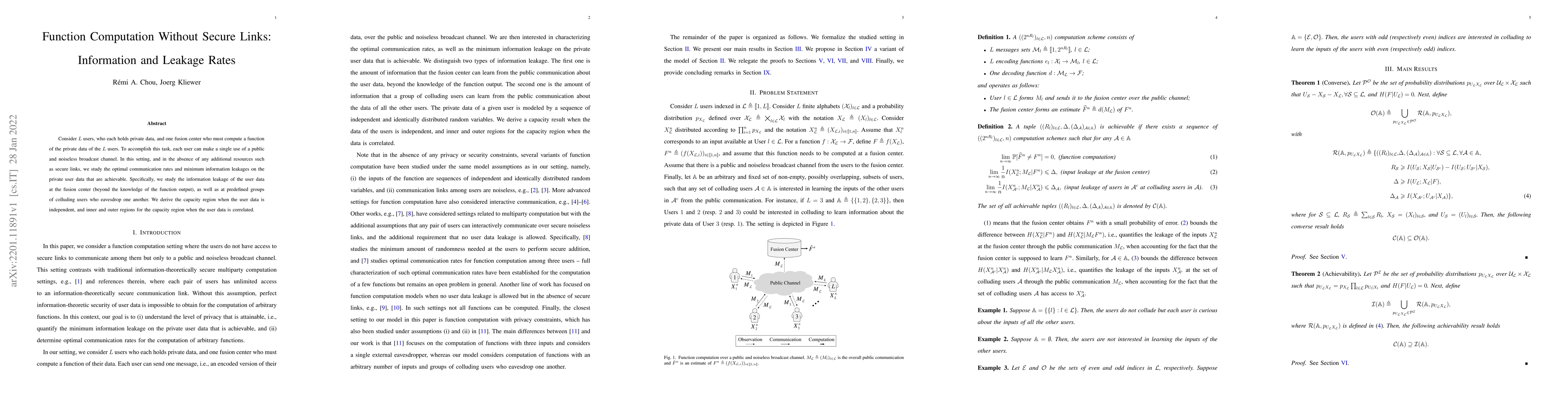 Thumbnail for Function Computation Without Secure Links: Information and Leakage Rates
