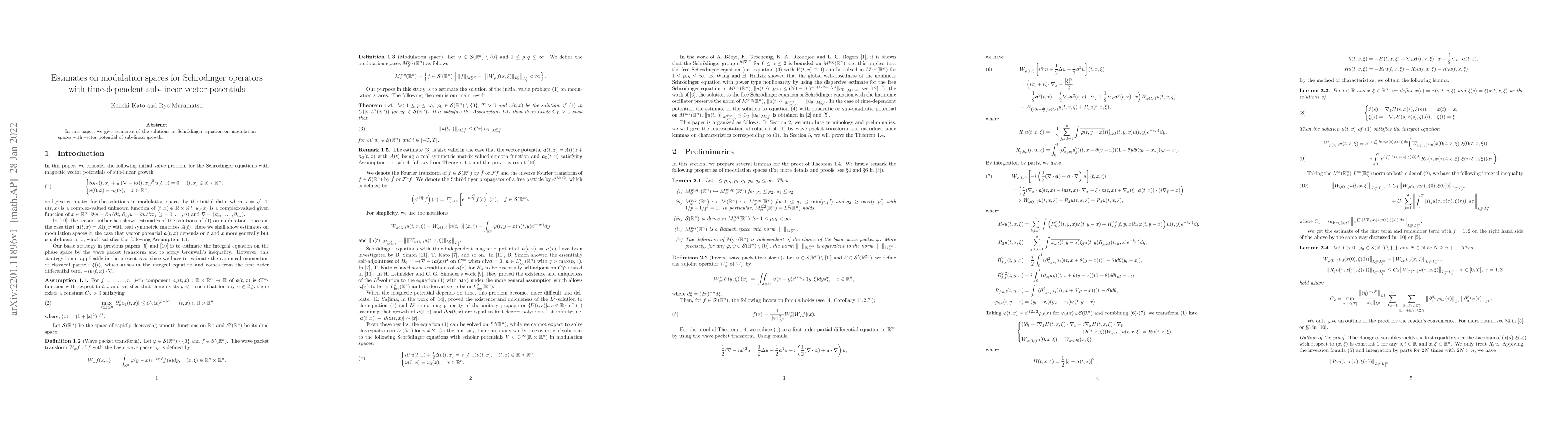 Thumbnail for Estimates on modulation spaces for Schr\"{o}dinger operators with
  time-dependent sub-linear vector potentials