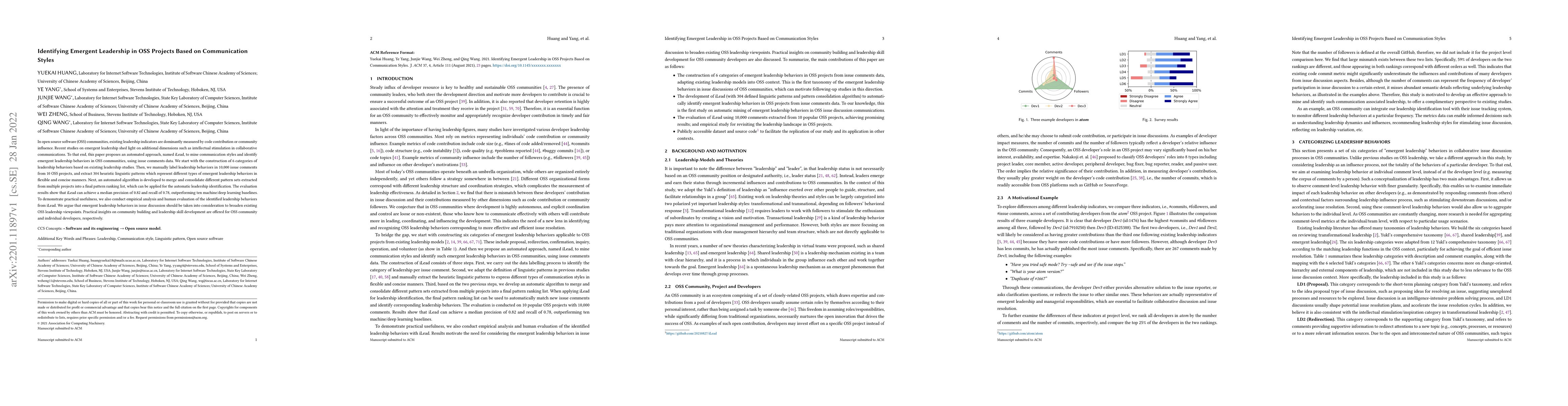 Thumbnail for Identifying Emergent Leadership in OSS Projects Based on Communication
  Styles