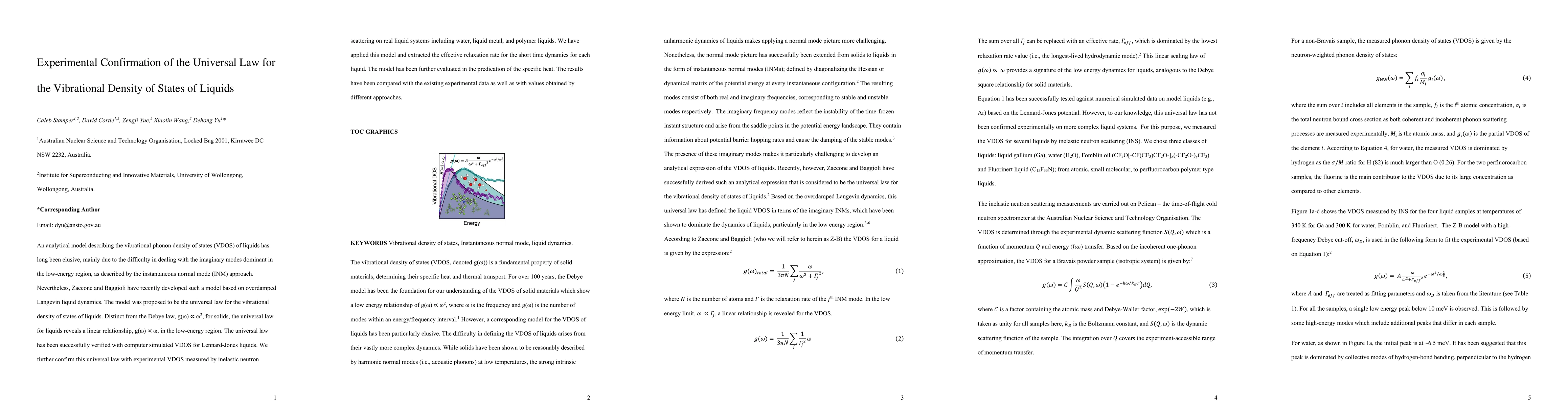 Thumbnail for Experimental Confirmation of the Universal Law for the Vibrational
  Density of States of Liquids