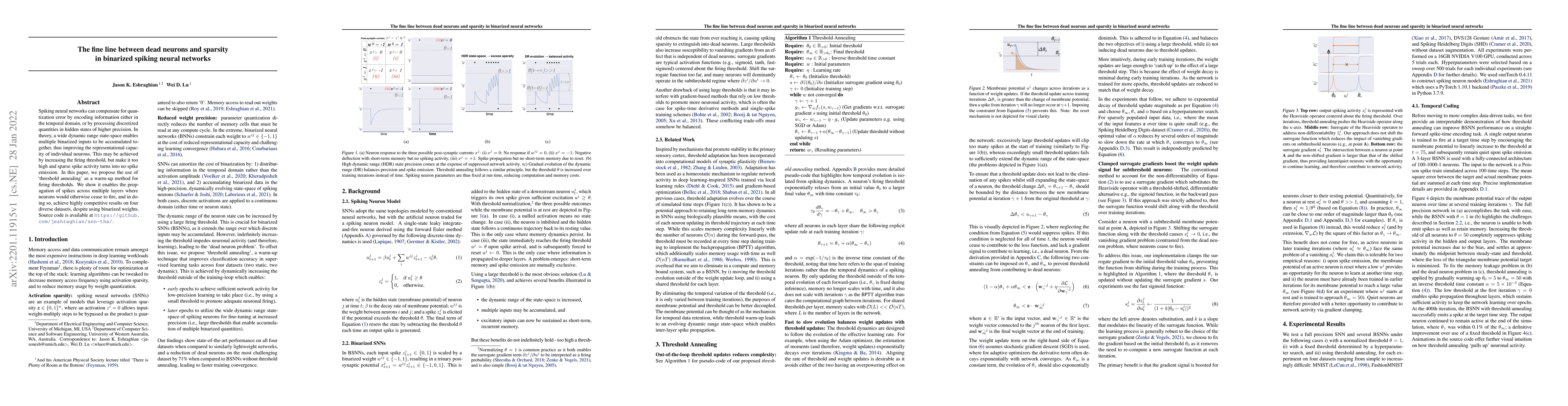 Thumbnail for The fine line between dead neurons and sparsity in binarized spiking
  neural networks