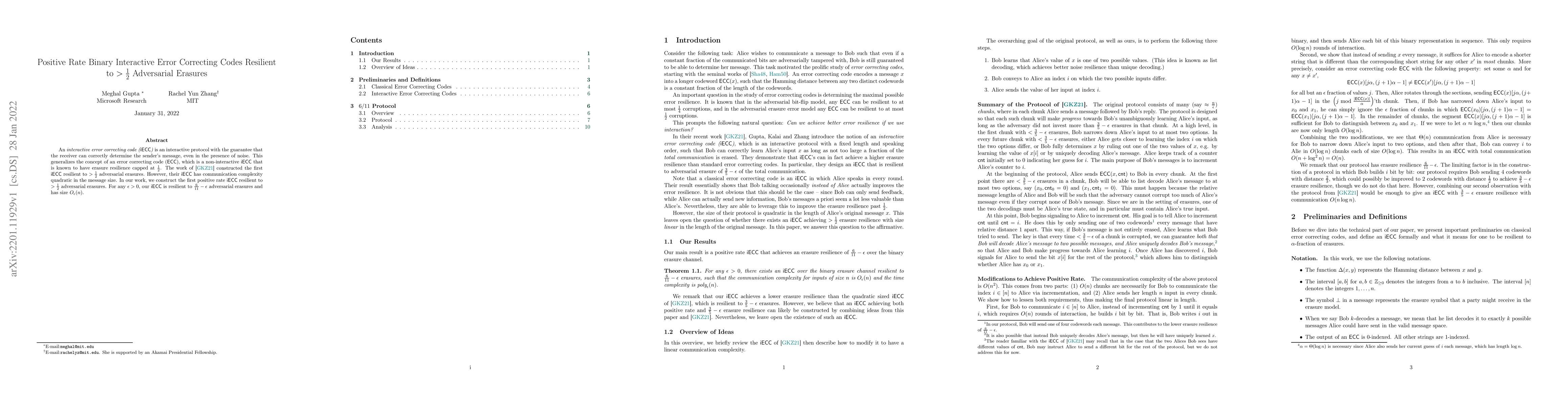 Thumbnail for Positive Rate Binary Interactive Error Correcting Codes Resilient to
  $>\frac12$ Adversarial Erasures