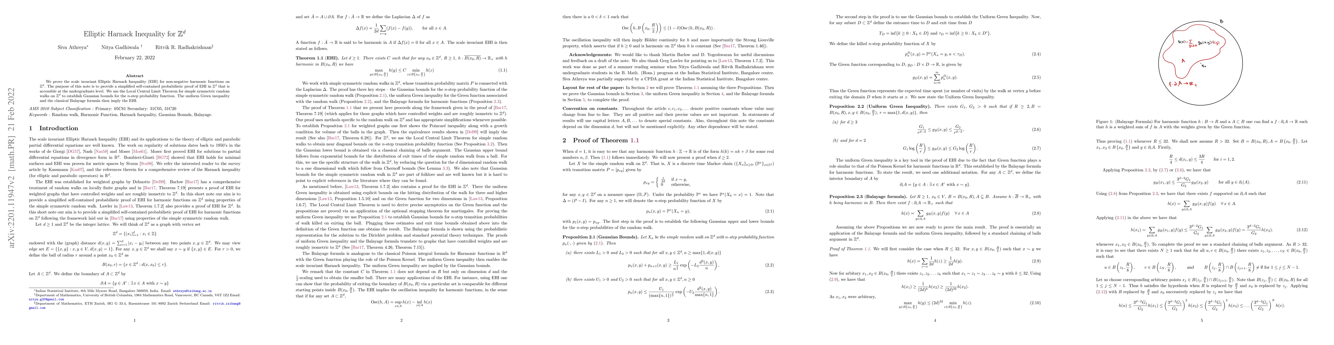 Thumbnail for Elliptic Harnack Inequality for ${\mathbb{Z}}^d$
