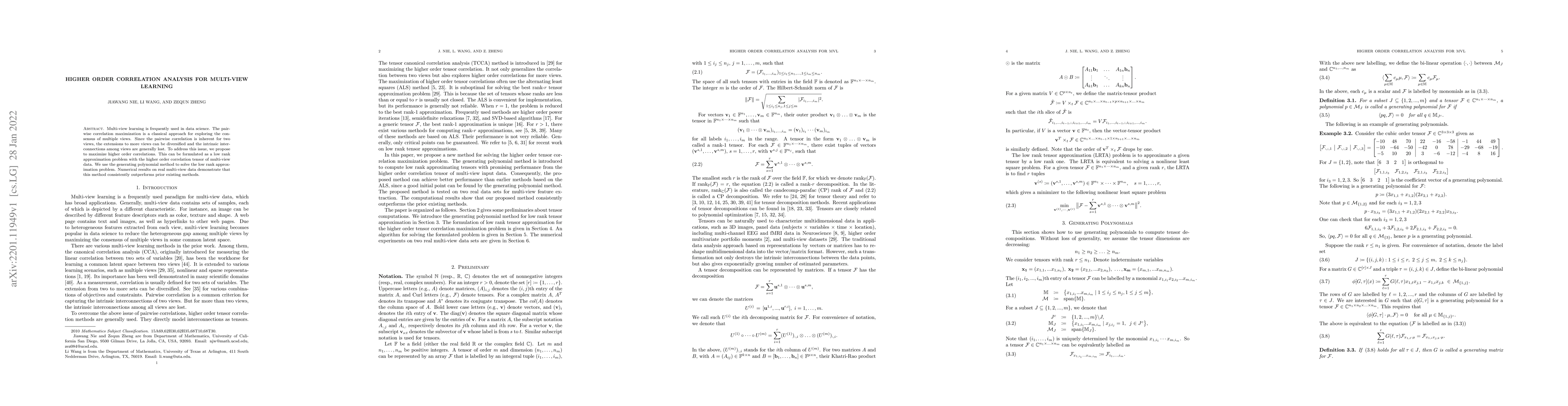 Thumbnail for Higher Order Correlation Analysis for Multi-View Learning