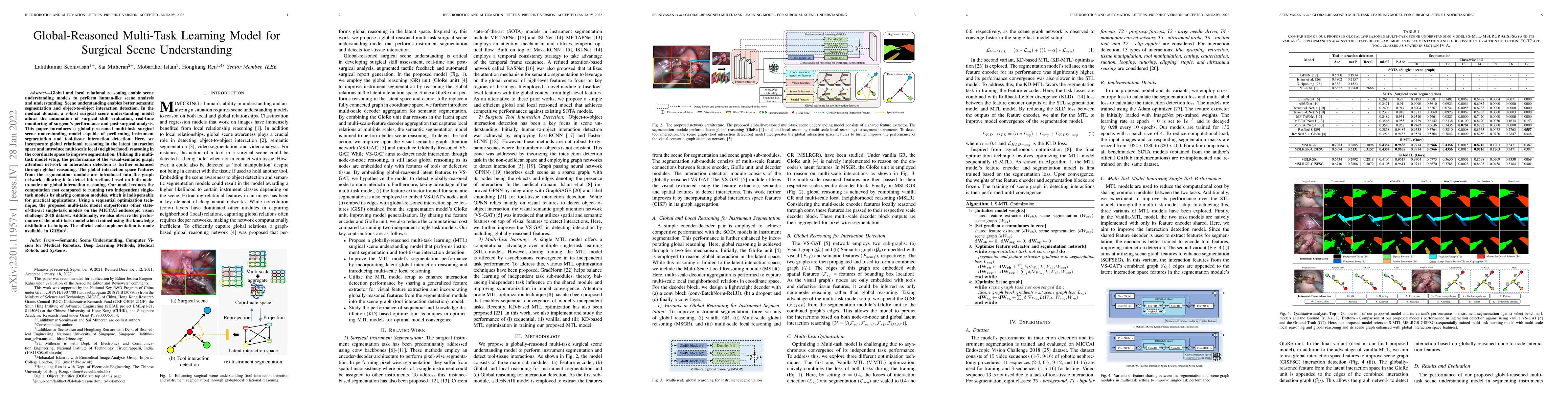 Thumbnail for Global-Reasoned Multi-Task Learning Model for Surgical Scene
  Understanding