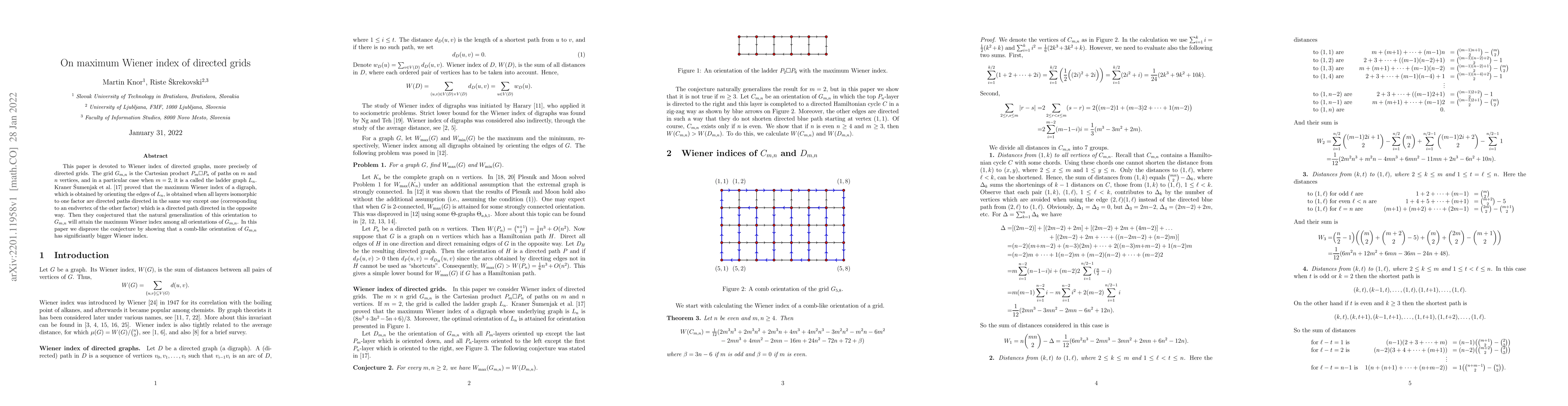 Thumbnail for On maximum Wiener index of directed grids