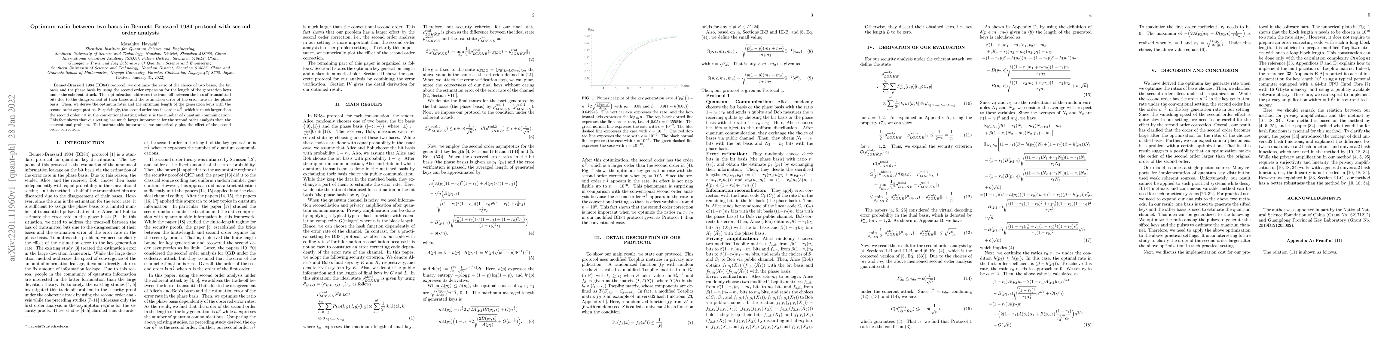 Thumbnail for Optimum ratio between two bases in Bennett-Brassard 1984 protocol with
  second order analysis