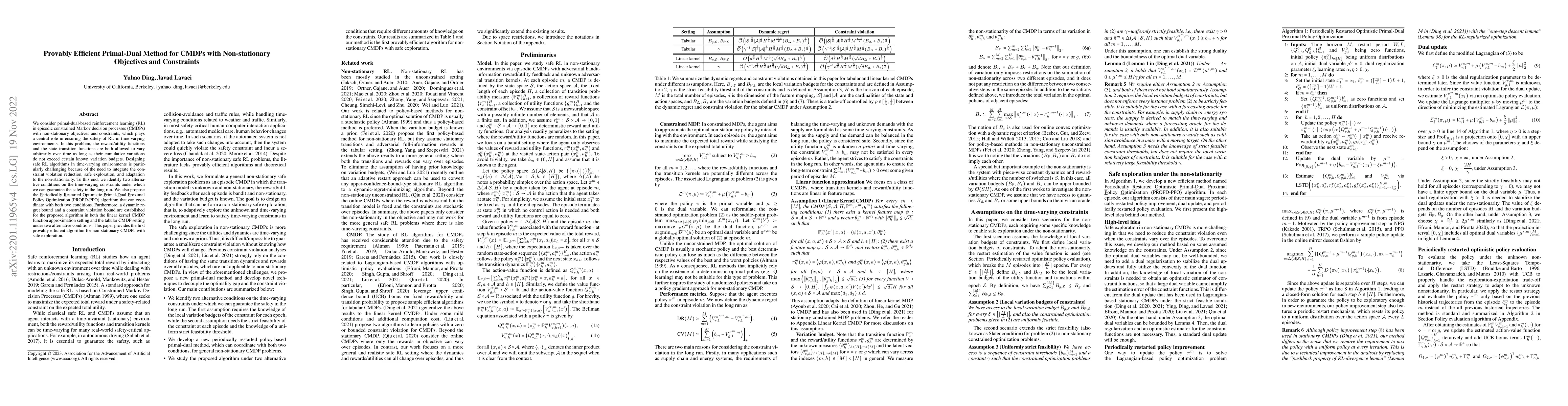 Thumbnail for Provably Efficient Primal-Dual Reinforcement Learning for CMDPs with
  Non-stationary Objectives and Constraints