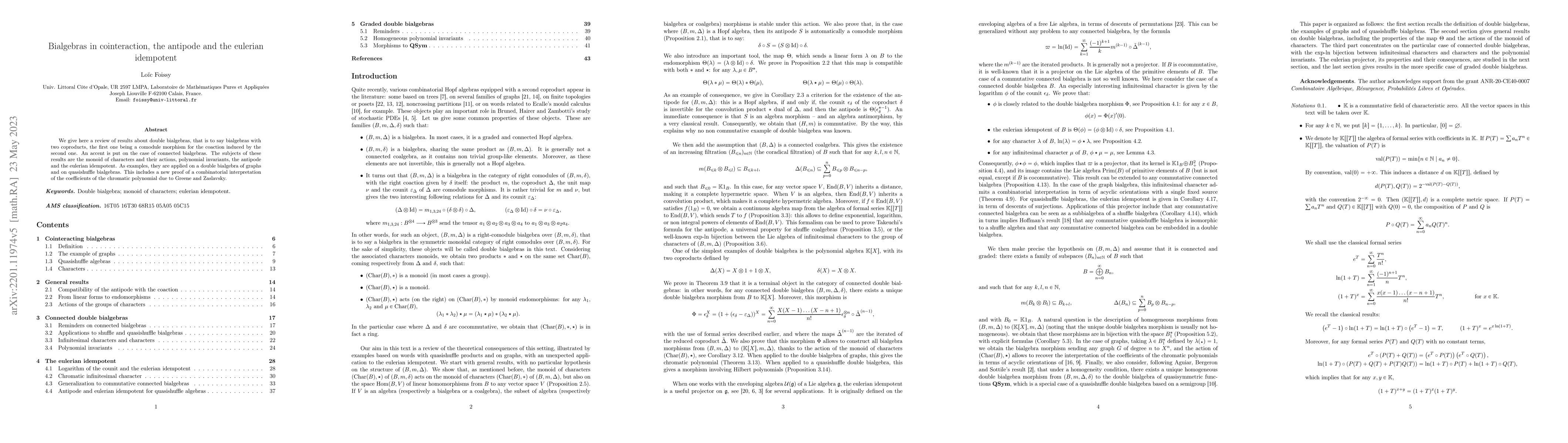 Thumbnail for Bialgebras in cointeraction, the antipode and the eulerian idempotent