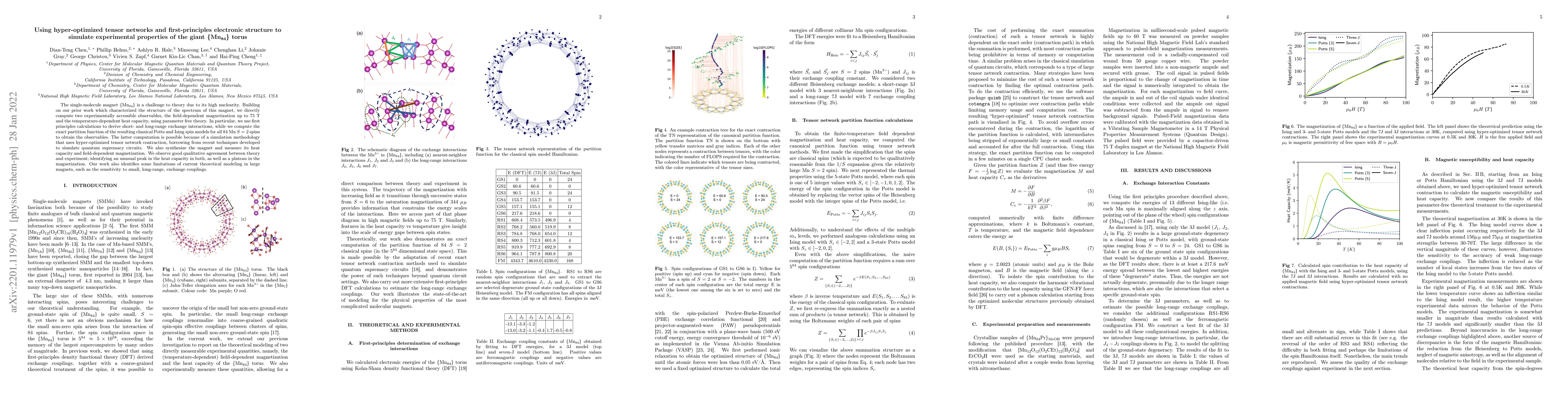 Thumbnail for Using hyper-optimized tensor networks and first-principles electronic
  structure to simulate experimental properties of the giant {Mn84} torus