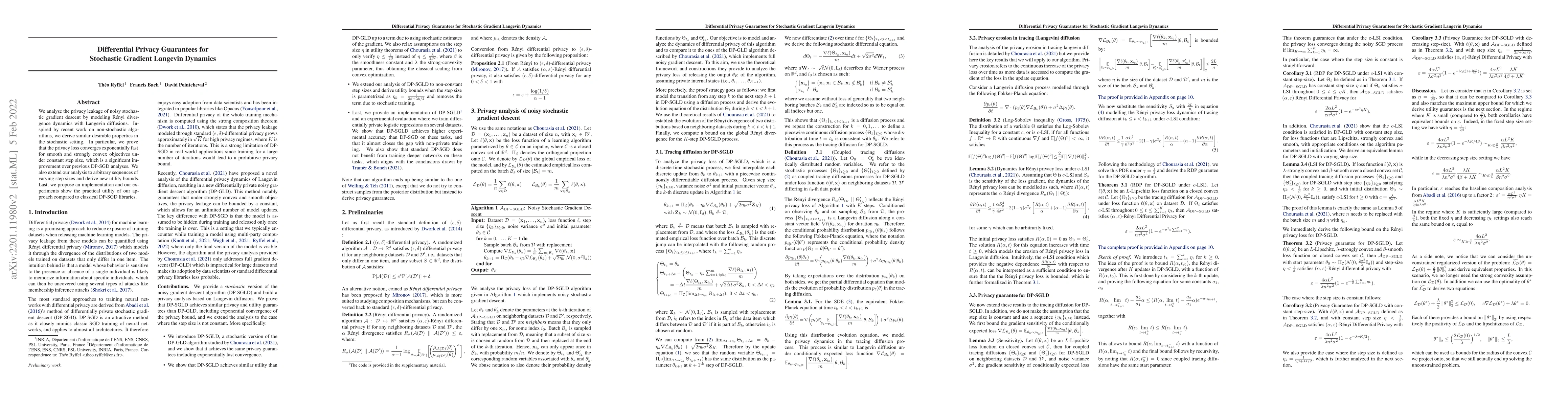 Thumbnail for Differential Privacy Guarantees for Stochastic Gradient Langevin
  Dynamics