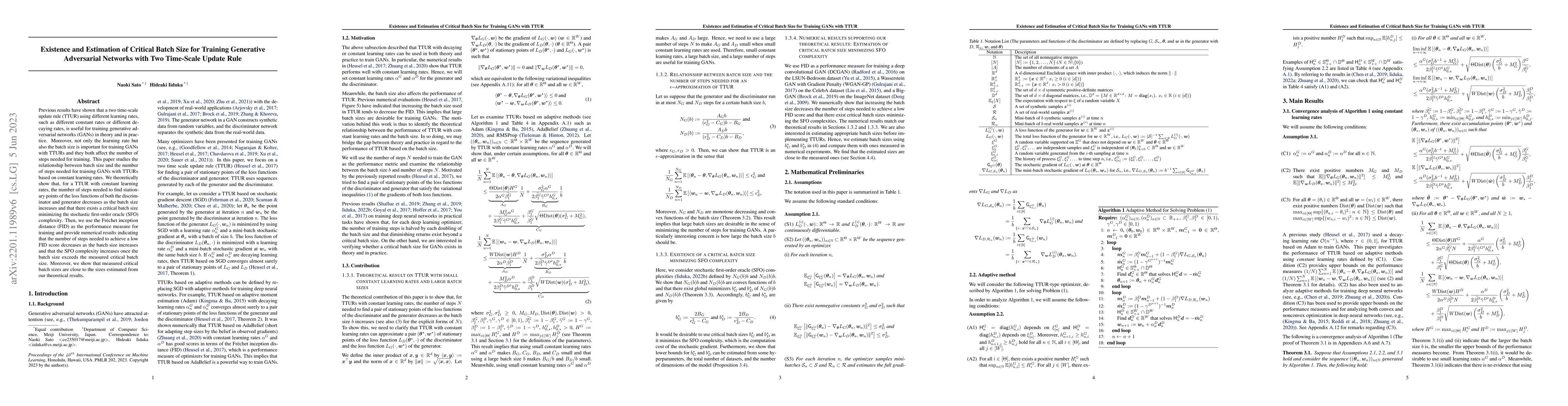Thumbnail for Existence and Estimation of Critical Batch Size for Training Generative
  Adversarial Networks with Two Time-Scale Update Rule