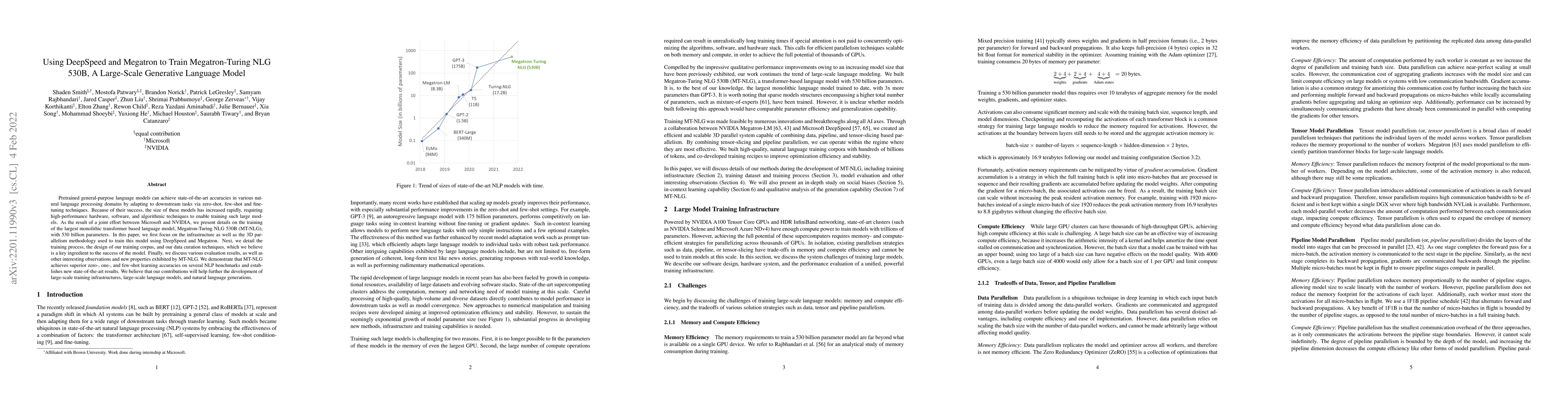 Thumbnail for Using DeepSpeed and Megatron to Train Megatron-Turing NLG 530B, A
  Large-Scale Generative Language Model