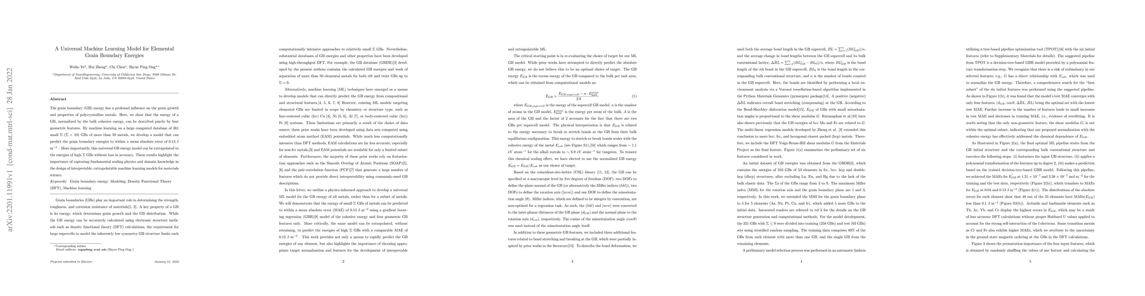 Thumbnail for A Universal Machine Learning Model for Elemental Grain Boundary Energies
