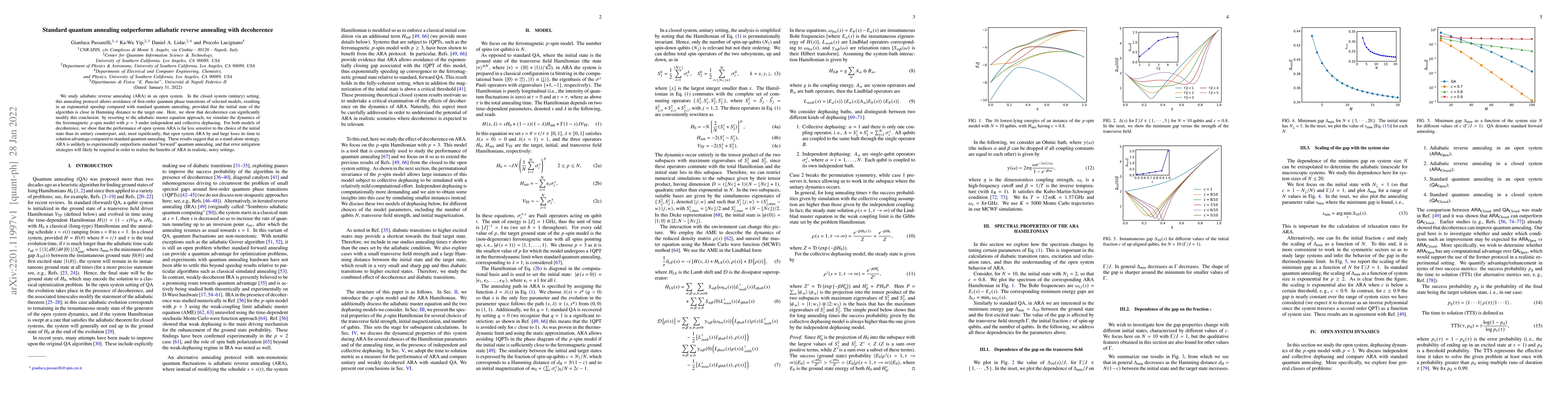 Thumbnail for Standard quantum annealing outperforms adiabatic reverse annealing with
  decoherence