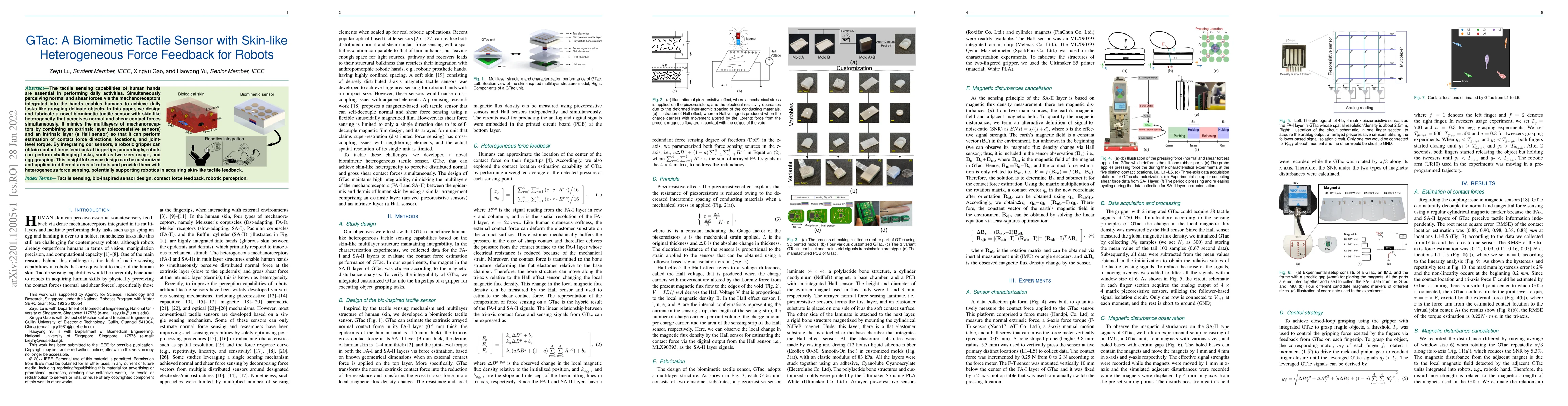 Thumbnail for GTac: A Biomimetic Tactile Sensor with Skin-like Heterogeneous Force
  Feedback for Robots