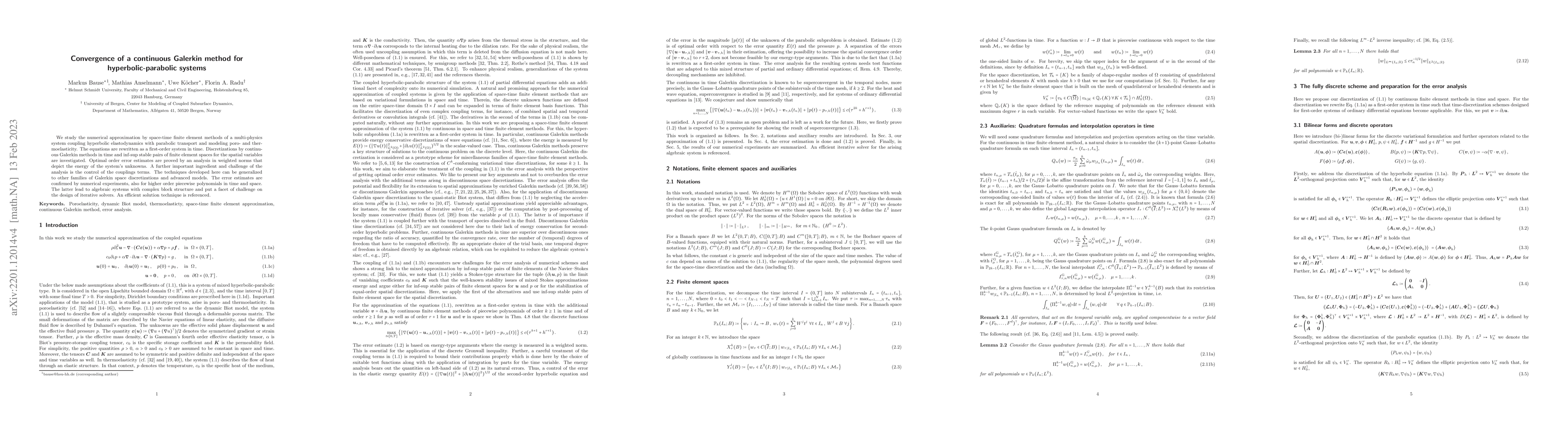 Thumbnail for Convergence of a continuous Galerkin method for hyperbolic-parabolic
  systems