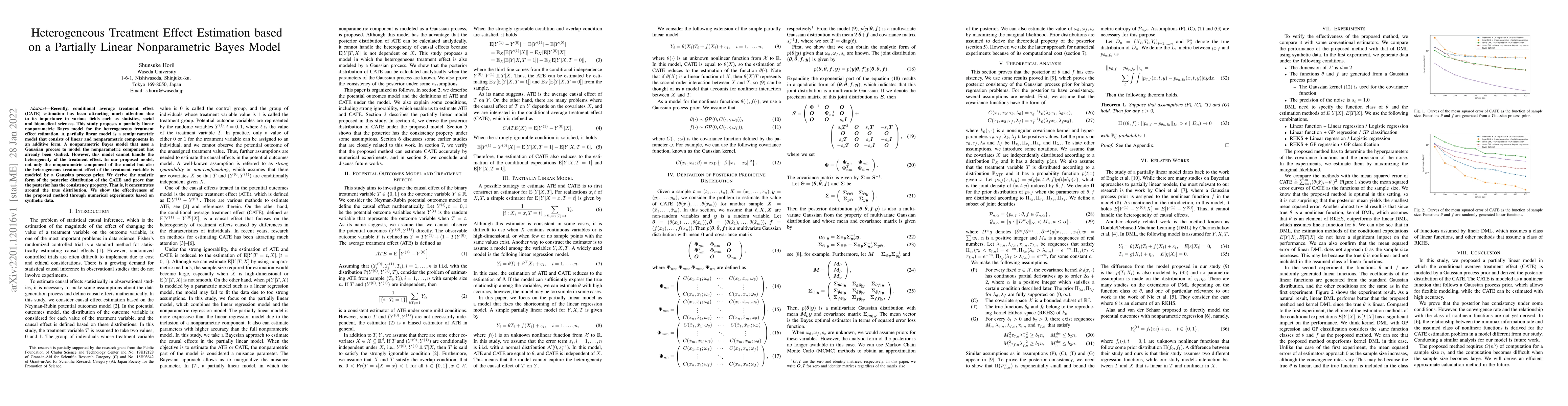 Thumbnail for Heterogeneous Treatment Effect Estimation based on a Partially Linear
  Nonparametric Bayes Model
