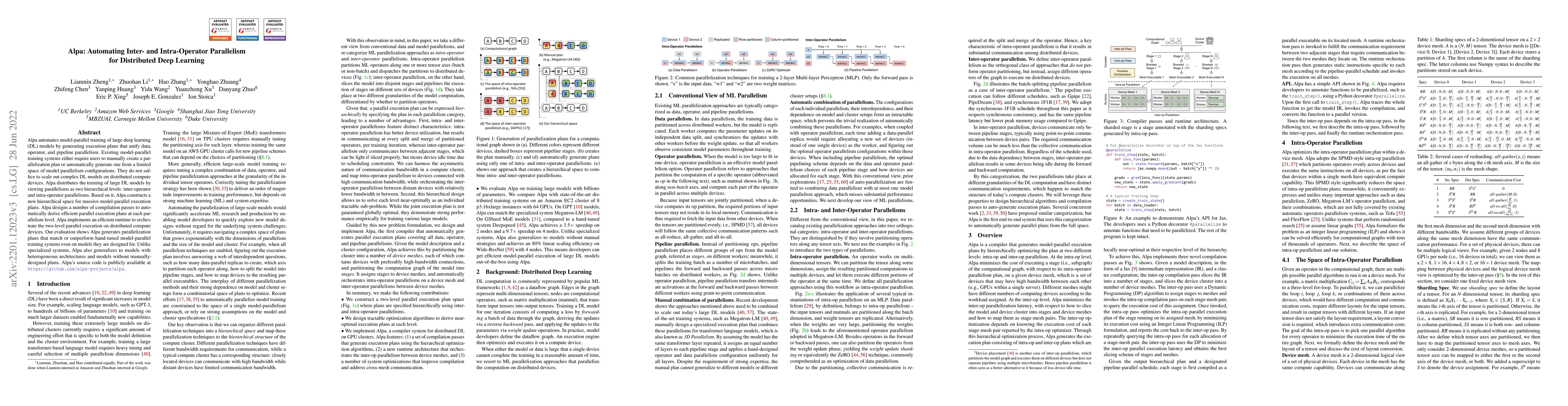 Thumbnail for Alpa: Automating Inter- and Intra-Operator Parallelism for Distributed
  Deep Learning