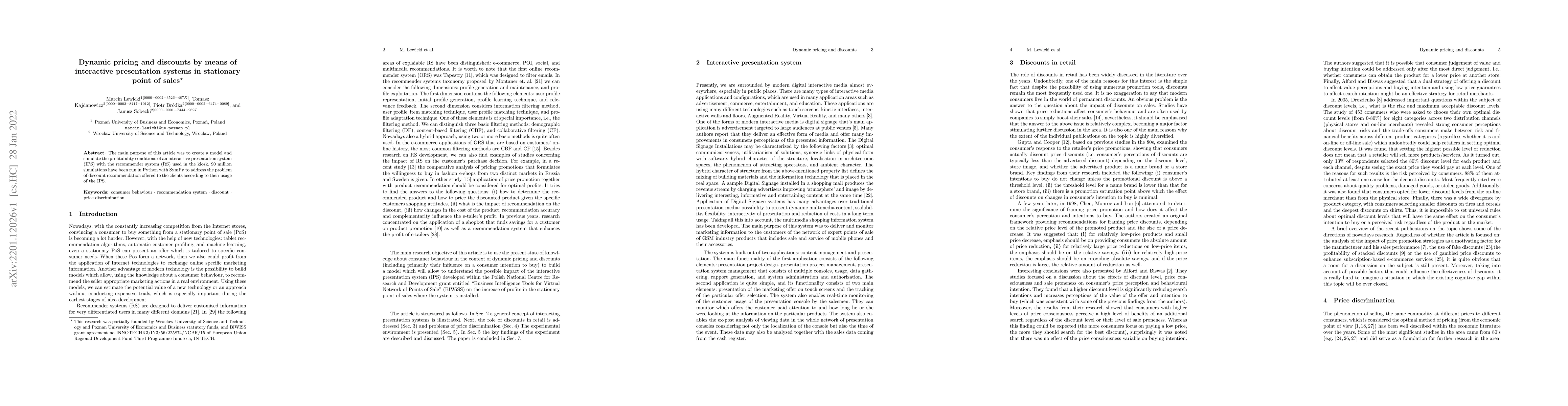 Thumbnail for Dynamic pricing and discounts by means of interactive presentation
  systems in stationary point of sales