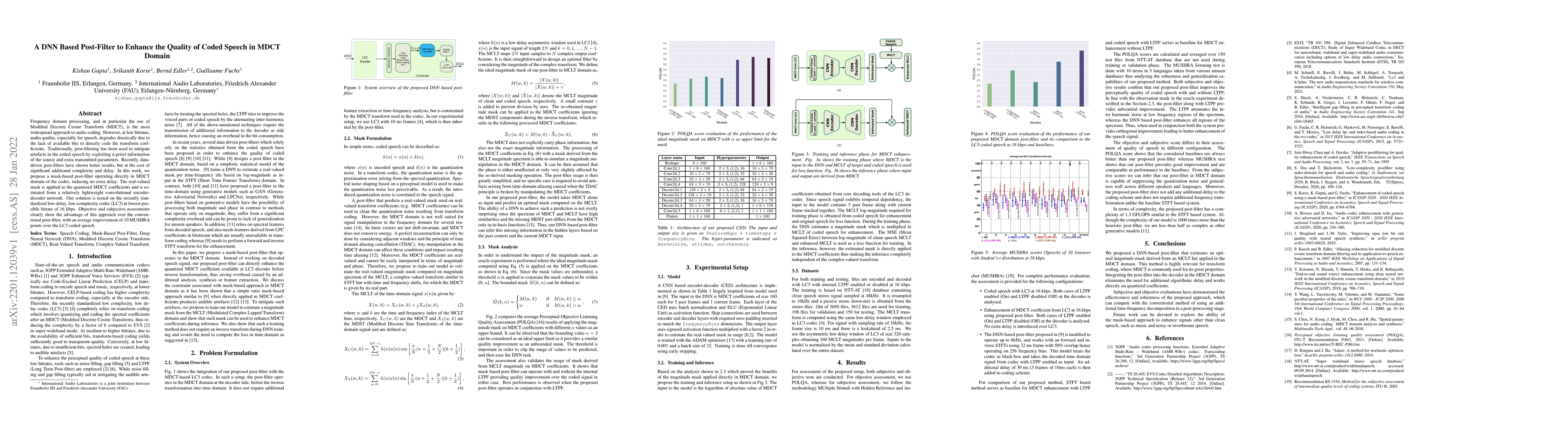 Thumbnail for A DNN Based Post-Filter to Enhance the Quality of Coded Speech in MDCT
  Domain