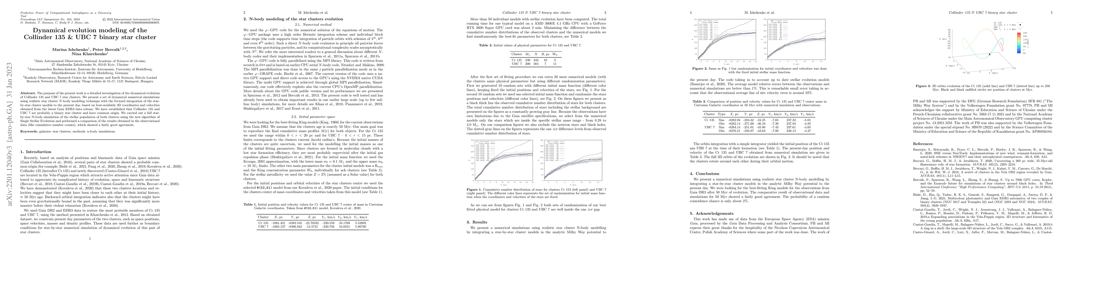 Thumbnail for Dynamical evolution modeling of the Collinder 135 & UBC 7 binary star
  cluster