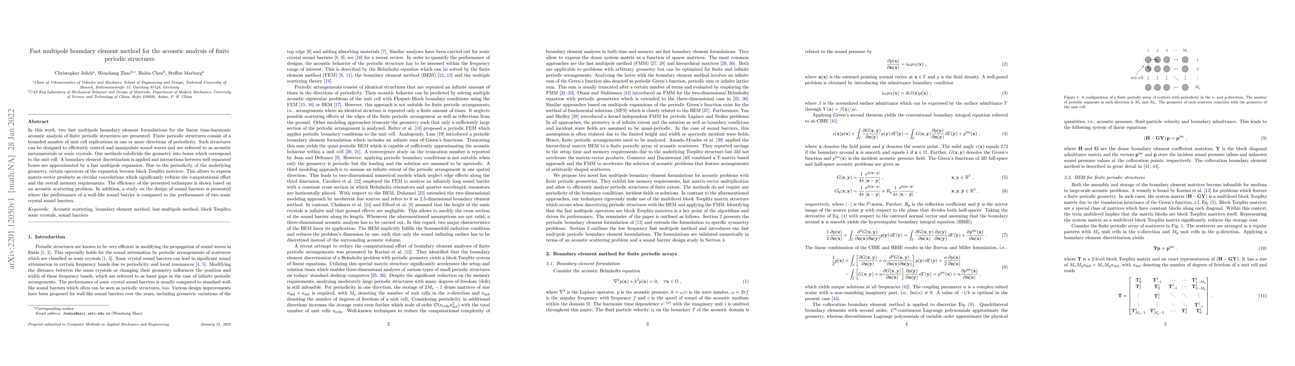 Thumbnail for Fast multipole boundary element method for the acoustic analysis of
  finite periodic structures