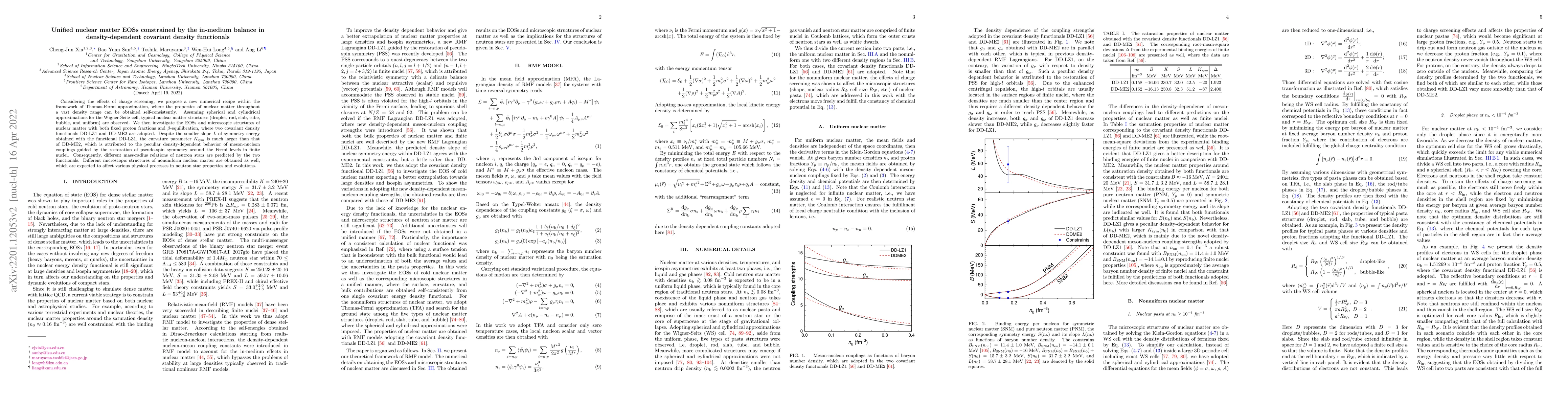 Thumbnail for Unified nuclear matter EOSs constrained by the in-medium balance in
  density-dependent covariant density functionals