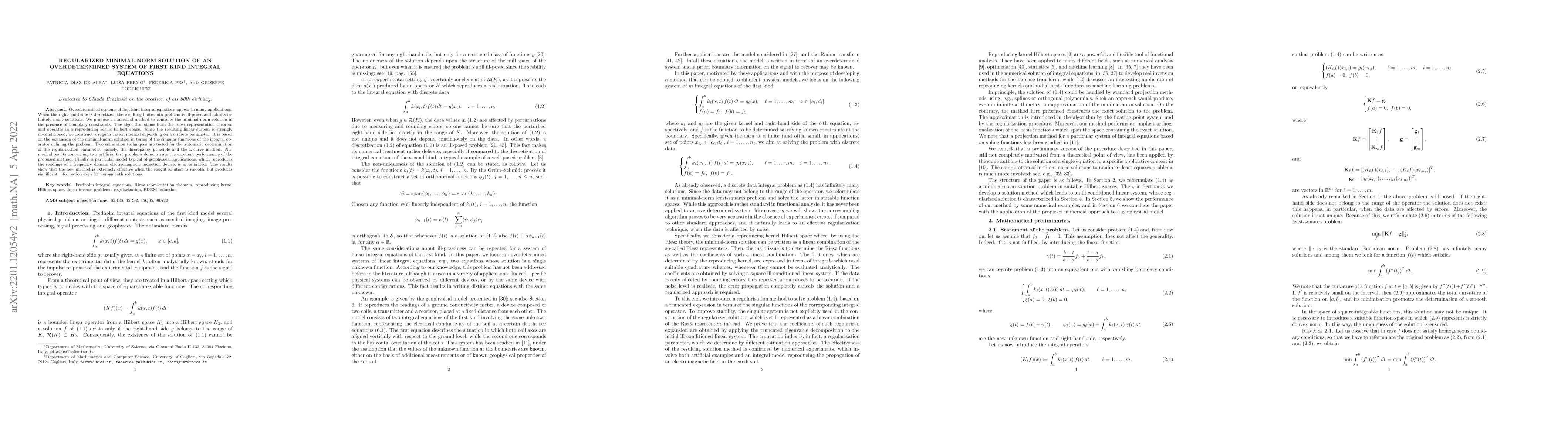 Thumbnail for Regularized minimal-norm solution of an overdetermined system of first
  kind integral equations