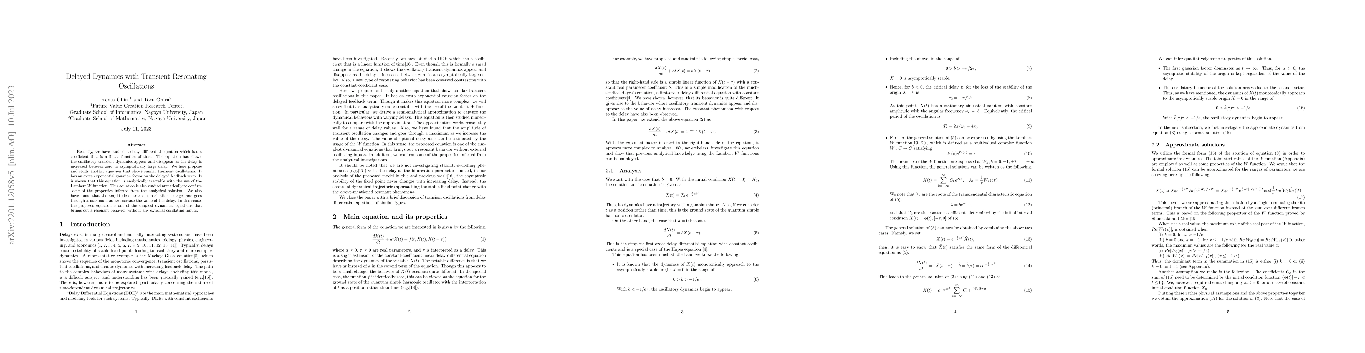 Thumbnail for Delayed Dynamics with Transient Resonating Oscillations