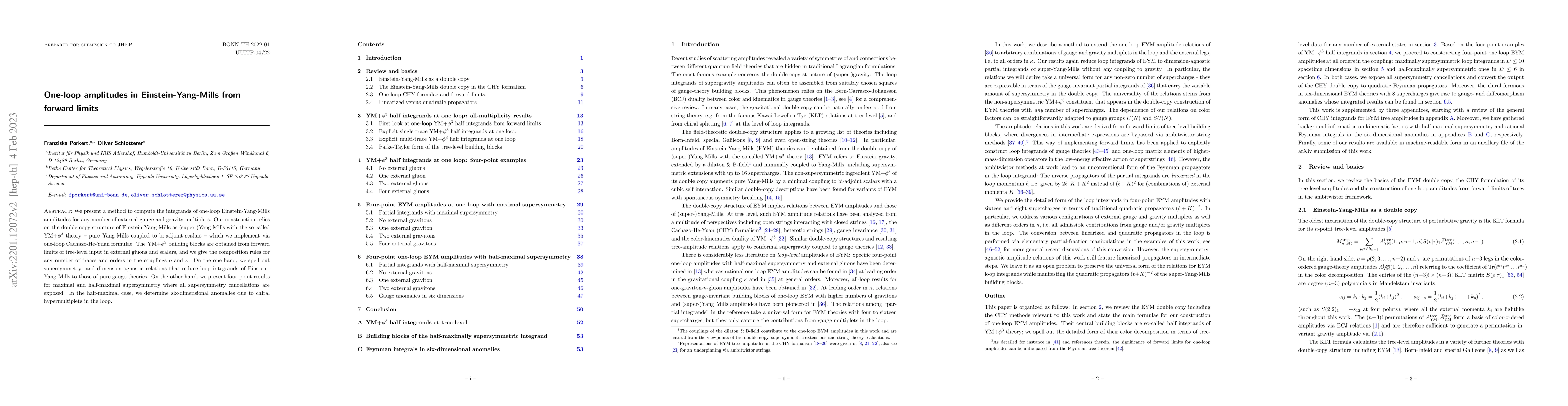 Thumbnail for One-loop amplitudes in Einstein-Yang-Mills from forward limits