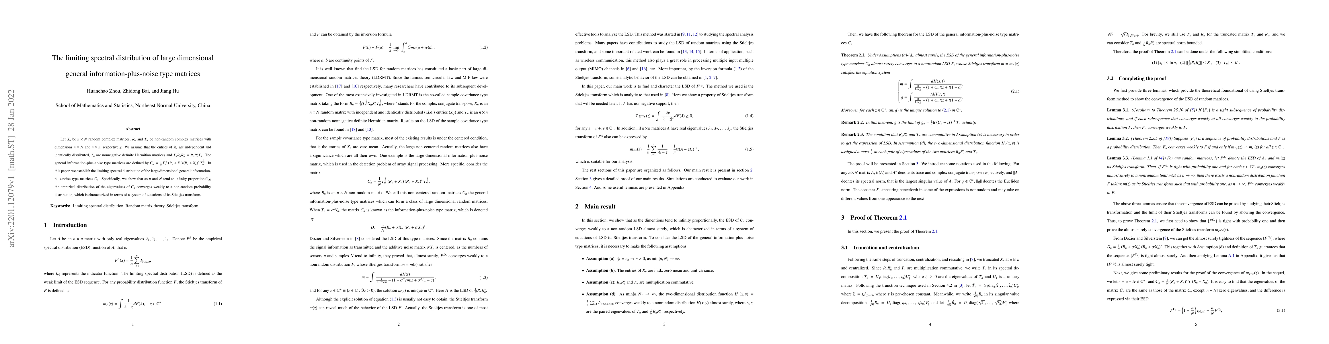 Thumbnail for The limiting spectral distribution of large dimensional general
  information-plus-noise type matrices