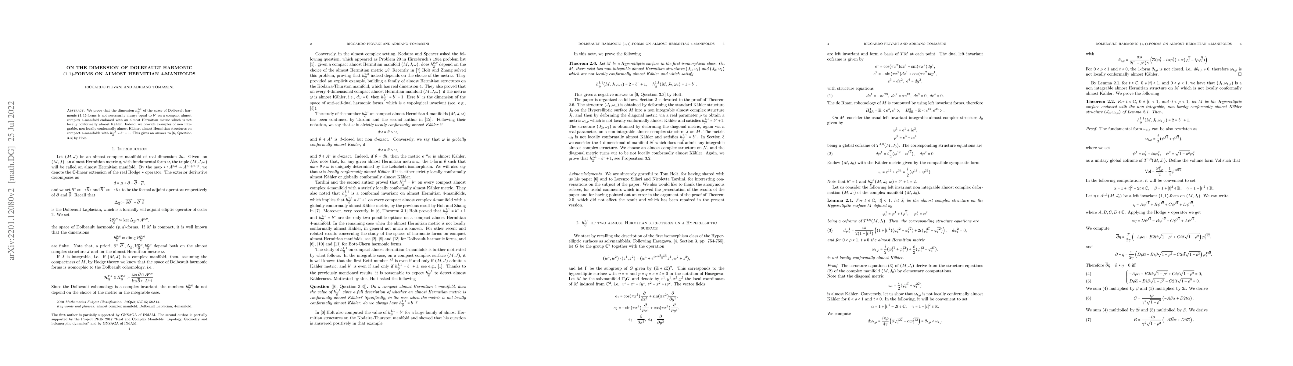 Thumbnail for On the dimension of Dolbeault harmonic (1,1)-forms on almost Hermitian
  4-manifolds
