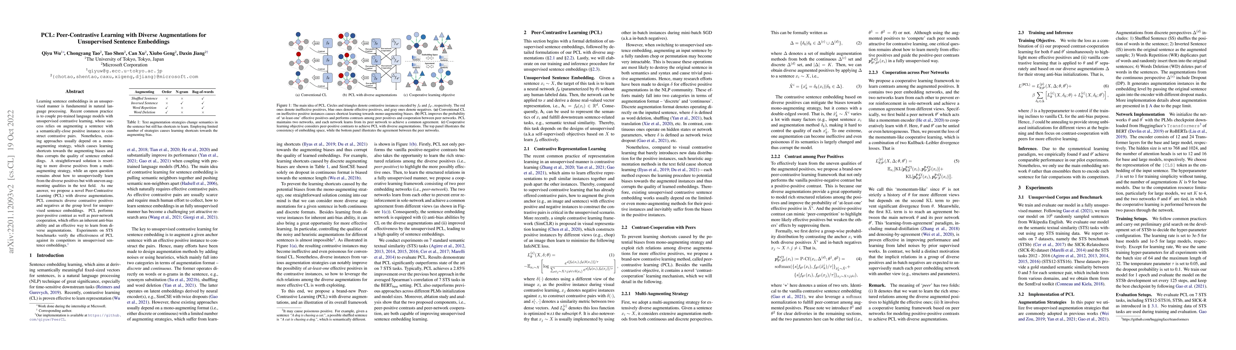 Thumbnail for PCL: Peer-Contrastive Learning with Diverse Augmentations for
  Unsupervised Sentence Embeddings