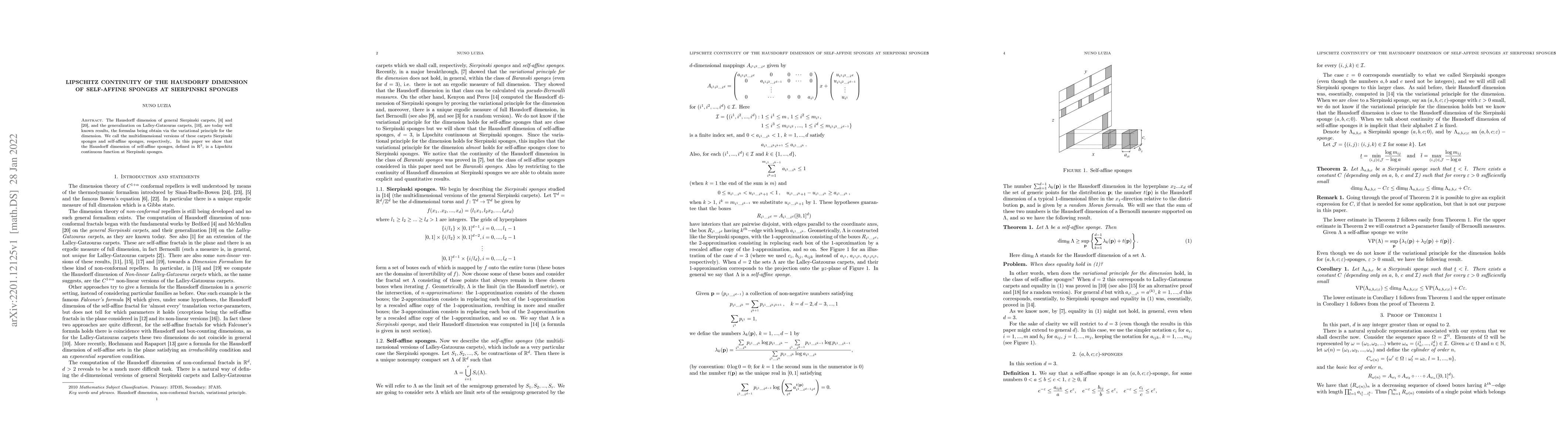 Thumbnail for Lipschitz continuity of the Hausdorff dimension of self-affine sponges
  at Sierpinski sponges