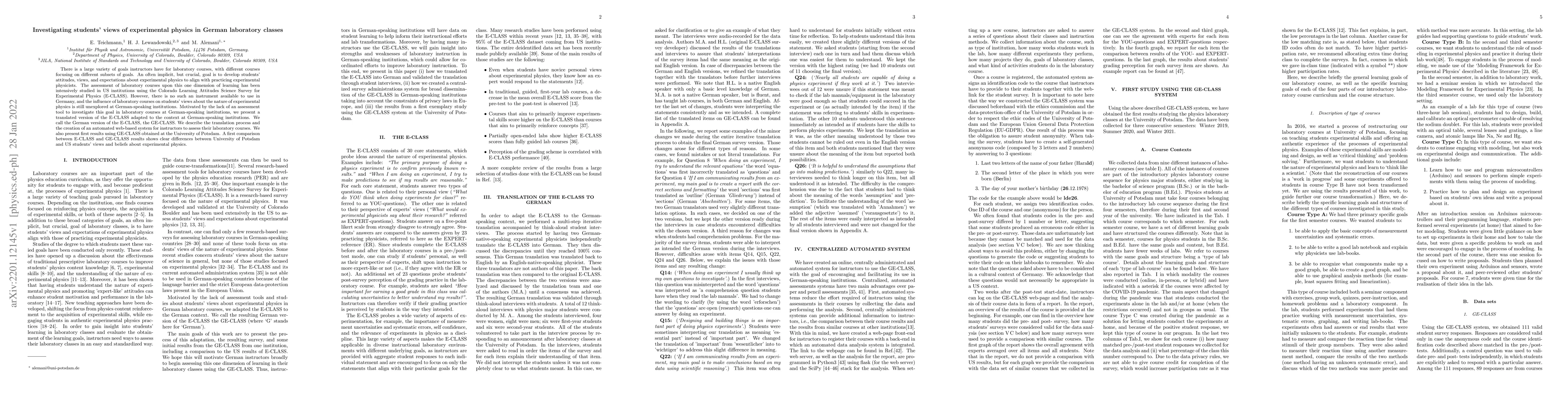 Thumbnail for Investigating students` views of experimental physics in German
  laboratory classes