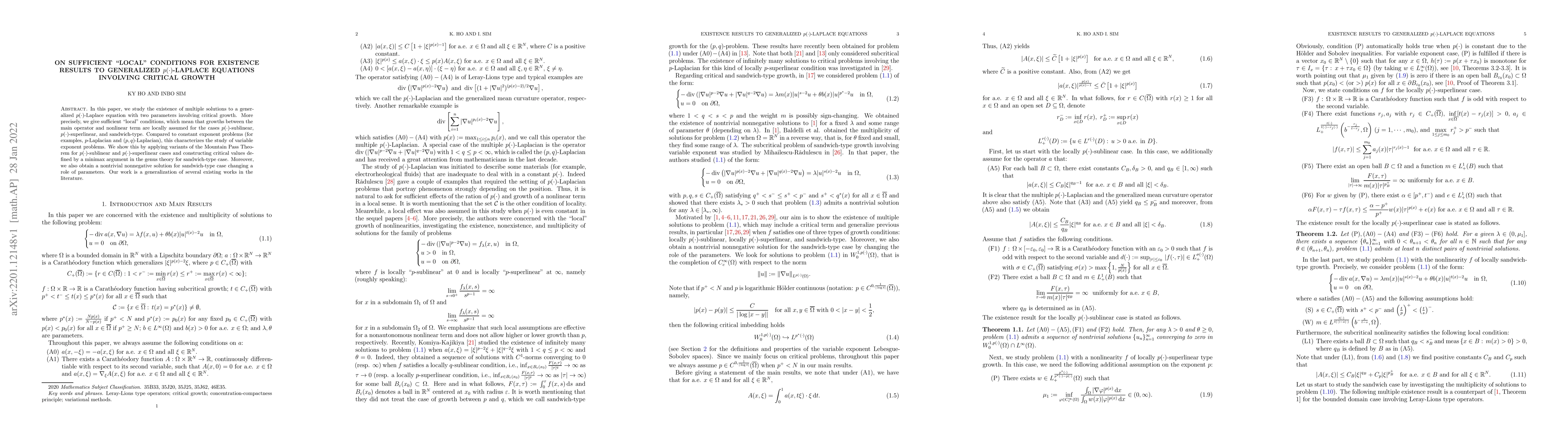Thumbnail for On sufficient "local" conditions for existence results to generalized
  $p(\cdot)$-Laplace equations involving critical growth