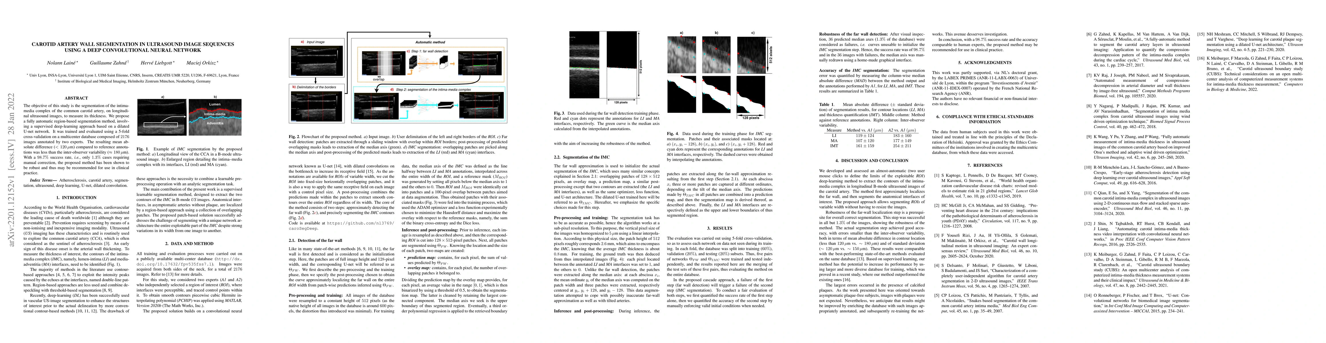 Thumbnail for Carotid artery wall segmentation in ultrasound image sequences using a
  deep convolutional neural network
