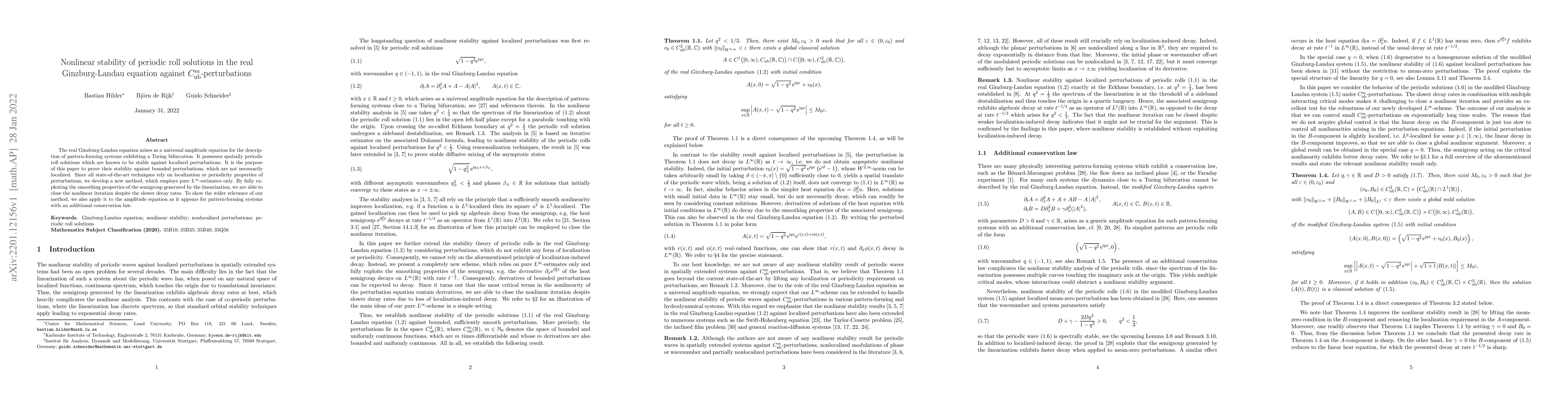 Thumbnail for Nonlinear stability of periodic roll solutions in the real
  Ginzburg-Landau equation against $C_{\mathrm{ub}}^m$-perturbations