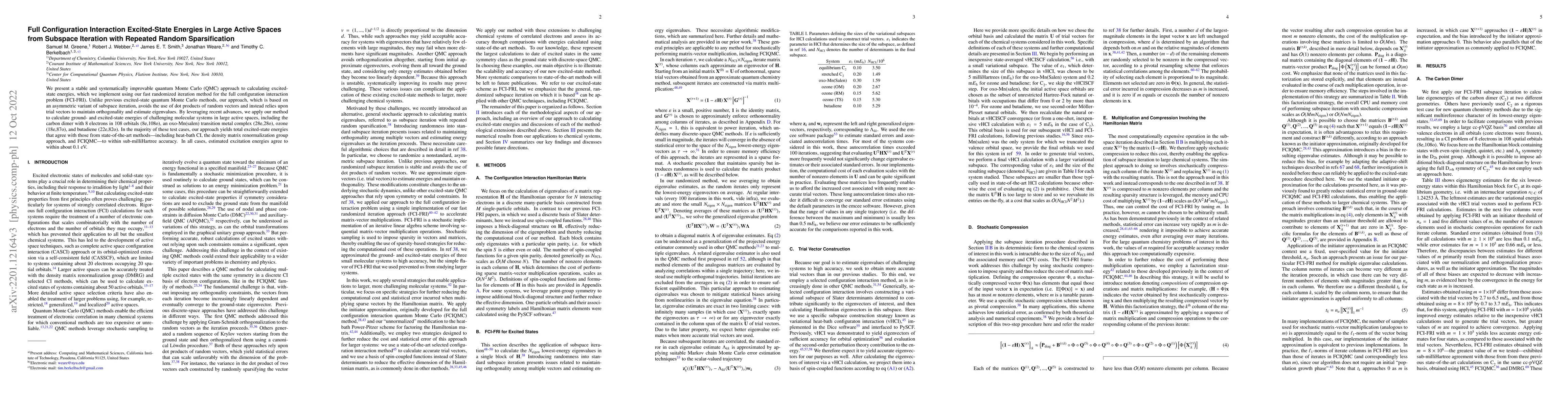 Thumbnail for Full Configuration Interaction Excited-State Energies in Large Active
  Spaces from Subspace Iteration with Repeated Random Sparsification