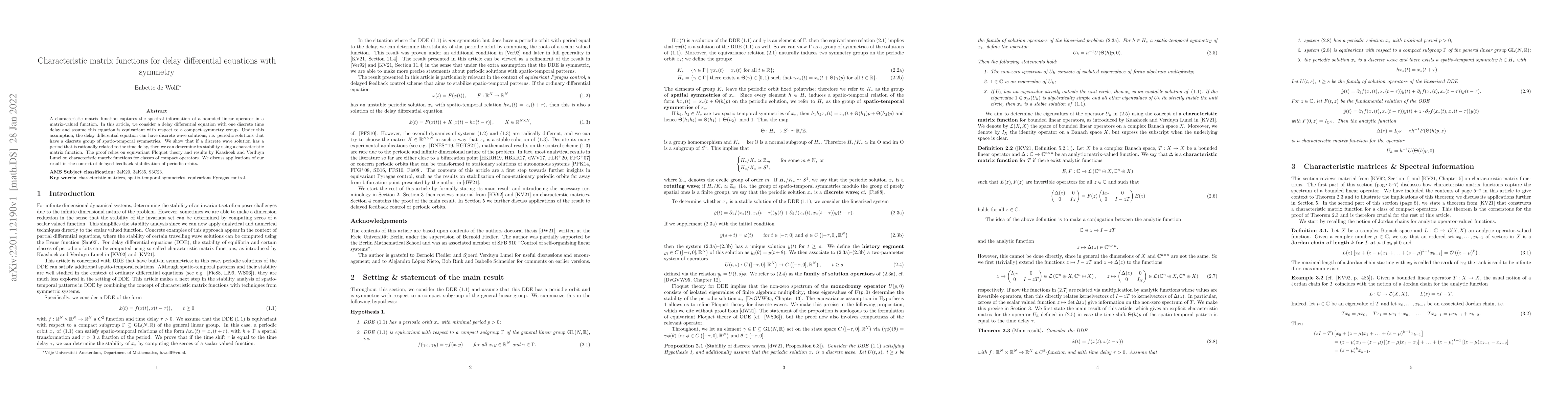 Thumbnail for Characteristic matrix functions for delay differential equations with
  symmetry