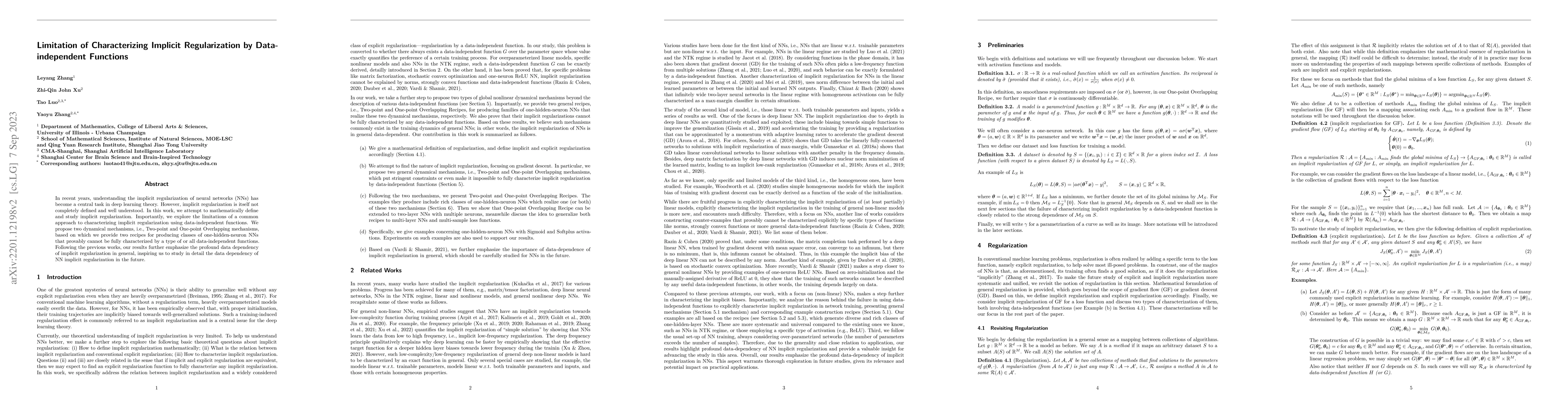 Thumbnail for Limitation of Characterizing Implicit Regularization by Data-independent
  Functions