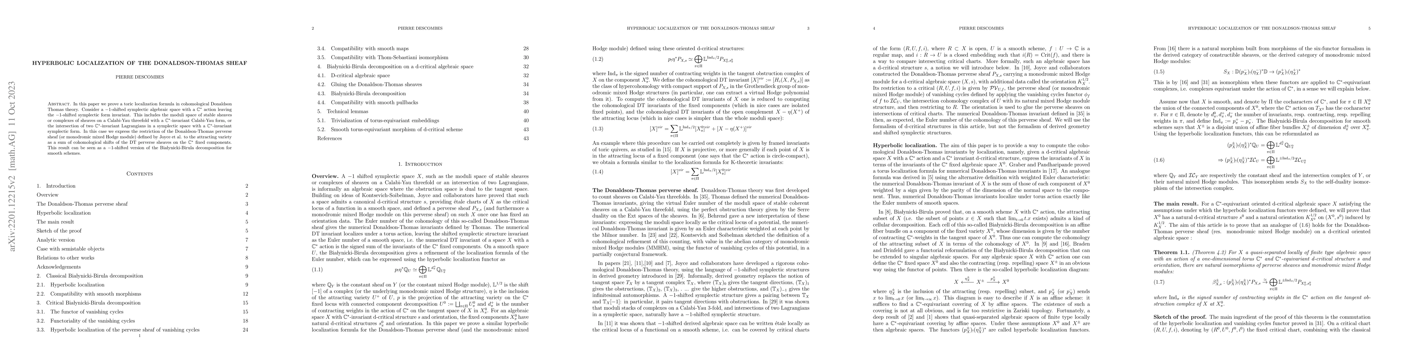 Thumbnail for Hyperbolic localization of the Donaldson-Thomas sheaf